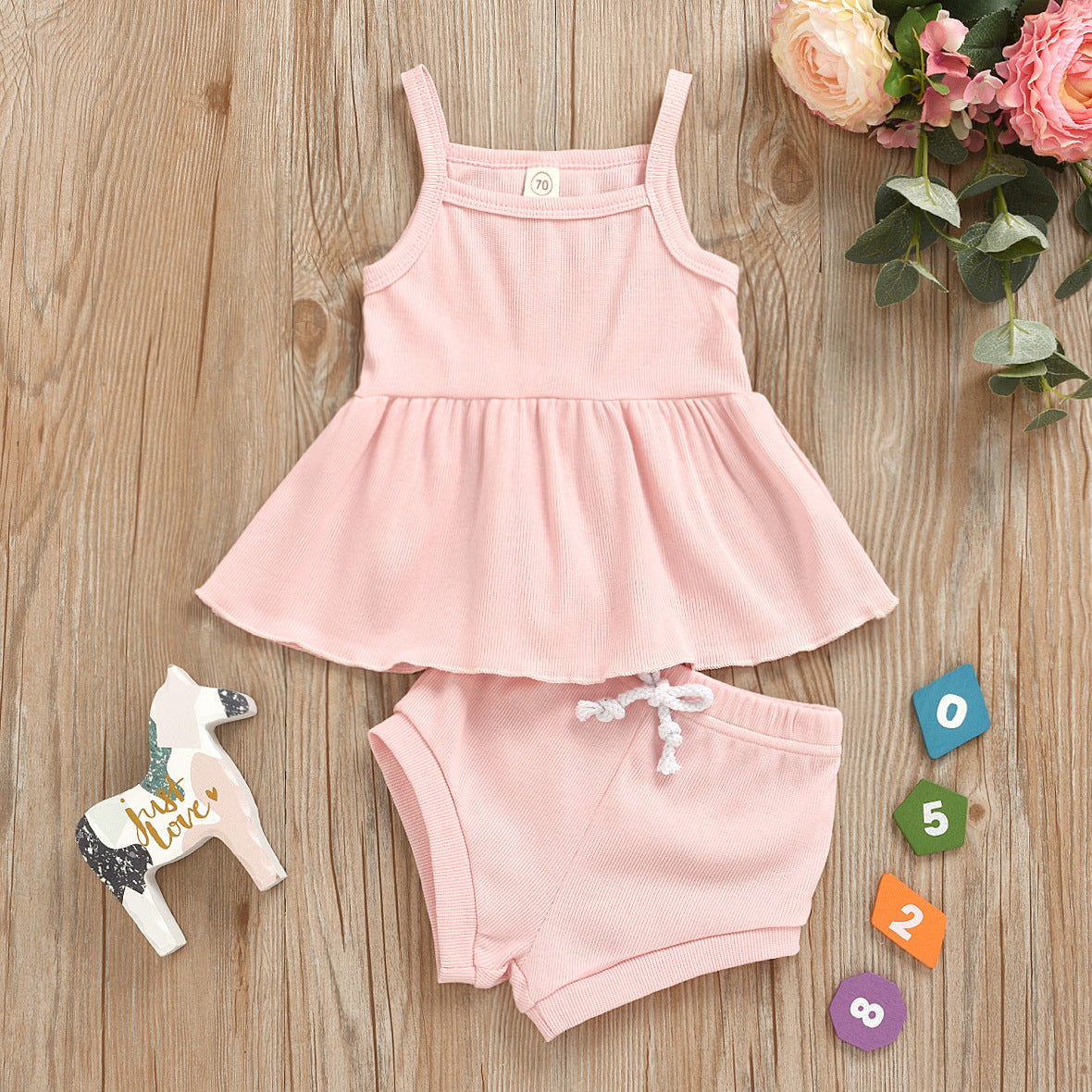 Baby Summer Clothing Newborn Baby Girls Casual Sleeveless Solid organic cotton Tops + Shorts 2pcs Clothes Set 1-3Years - V.I.P Digital Presence
