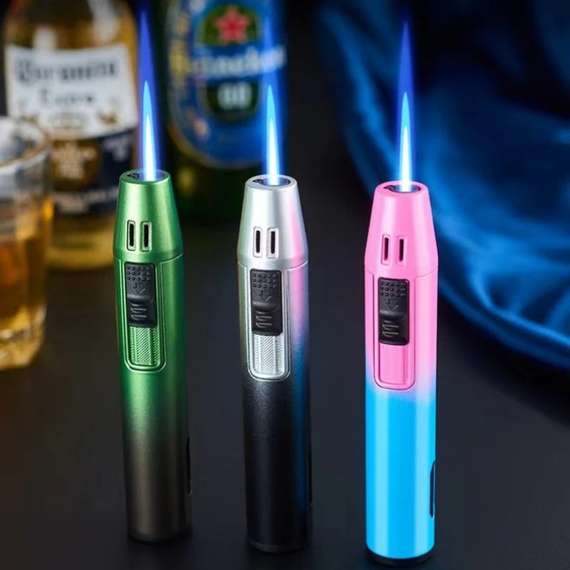 Pen Metal Lighter Mini Spray Gun Inflatable Windproof Butane Gas Lighter Adjustable Straight Shot Blue Flame Cigarette Tools - V.I.P Digital Presence