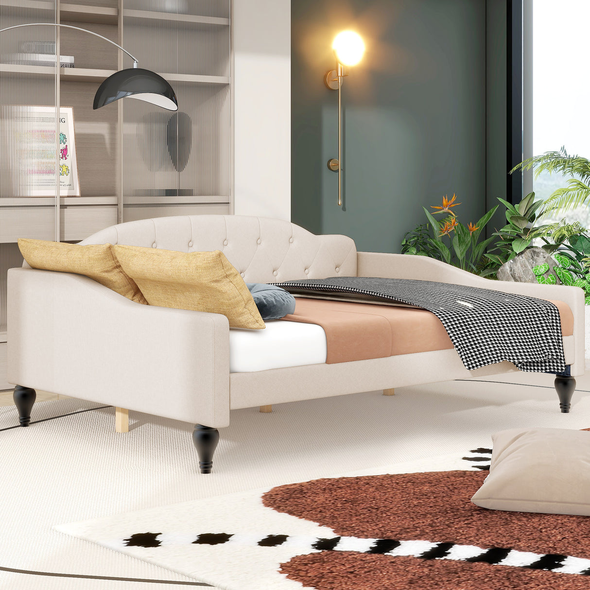 Full Size Upholstered Tufted Daybed Beige - V.I.P Digital Presence
