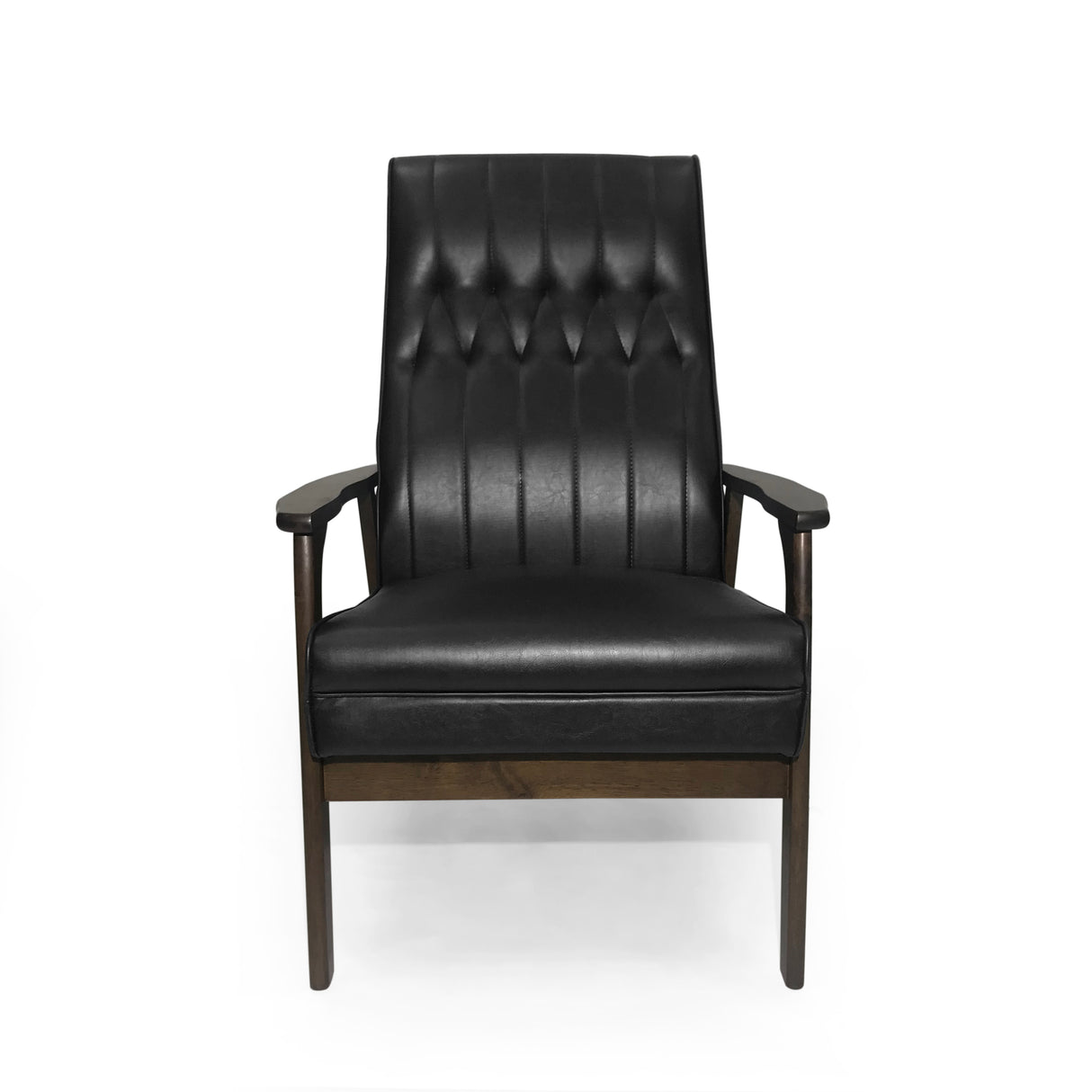 Mid Century Modern Upholstered Accent Chair, Matte Black Faux Leather - V.I.P Digital Presence