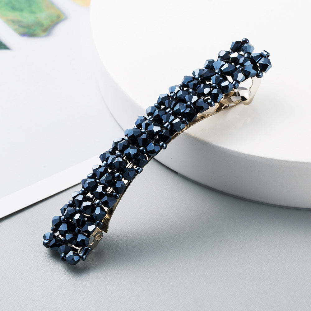 Korean Style Retro Crystal Beaded Hair Clip Simple Wild One Word Clip Female Side Clip Spring Clip Korean Hair Accessories - V.I.P Digital Presence