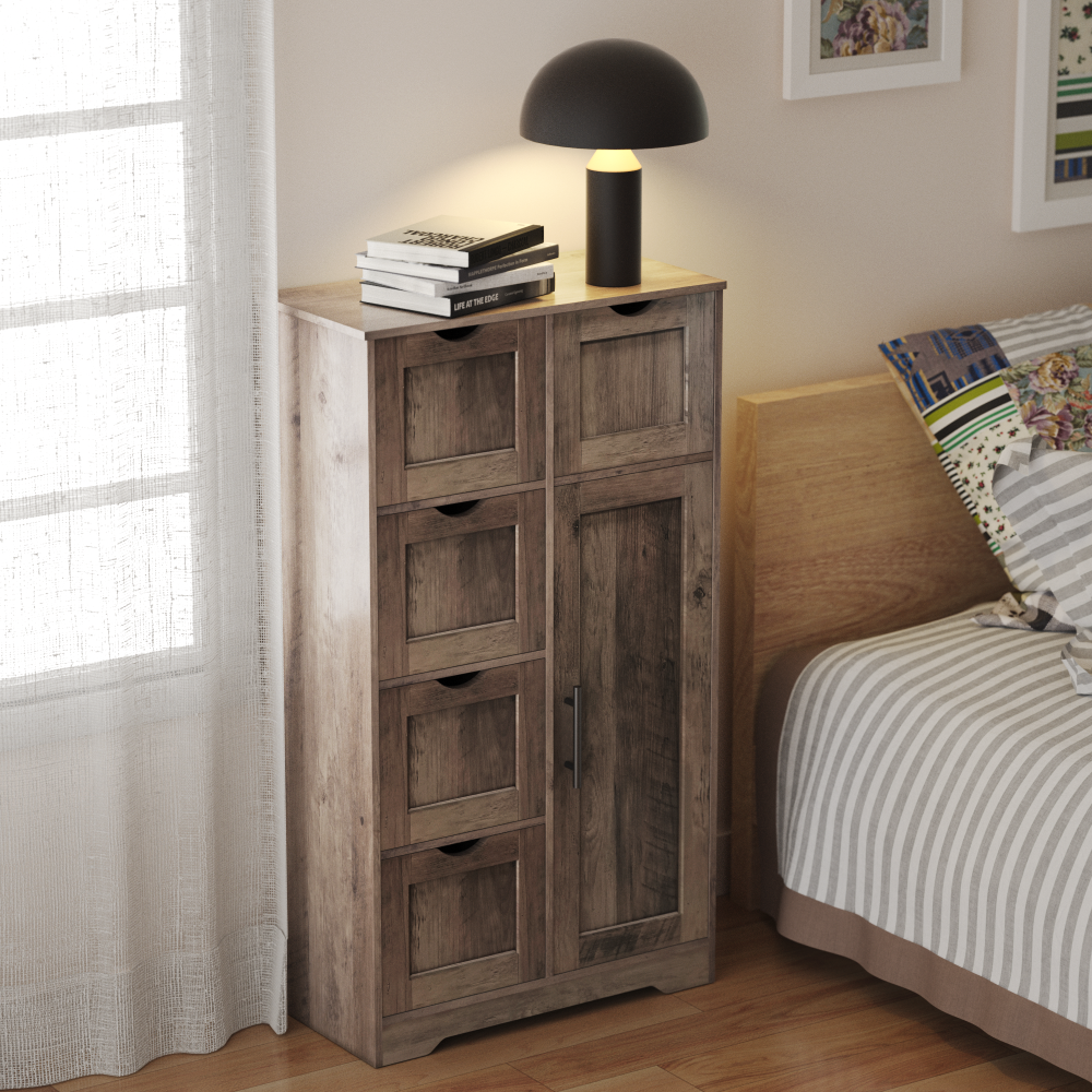 Bathroom Storage Cabinet with Storage 5 Drawers and 1 Door, Entryway Cabinet with Adjustable Shelf Grey - V.I.P Digital Presence