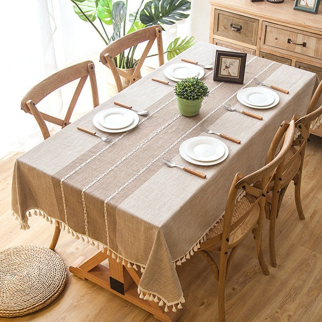 90*90 cm Plaid Decorative Linen Tablecloth With Tassel Waterproof Oilproof Thick Rectangular Wedding Dining Table Cover Tea Table Cloth