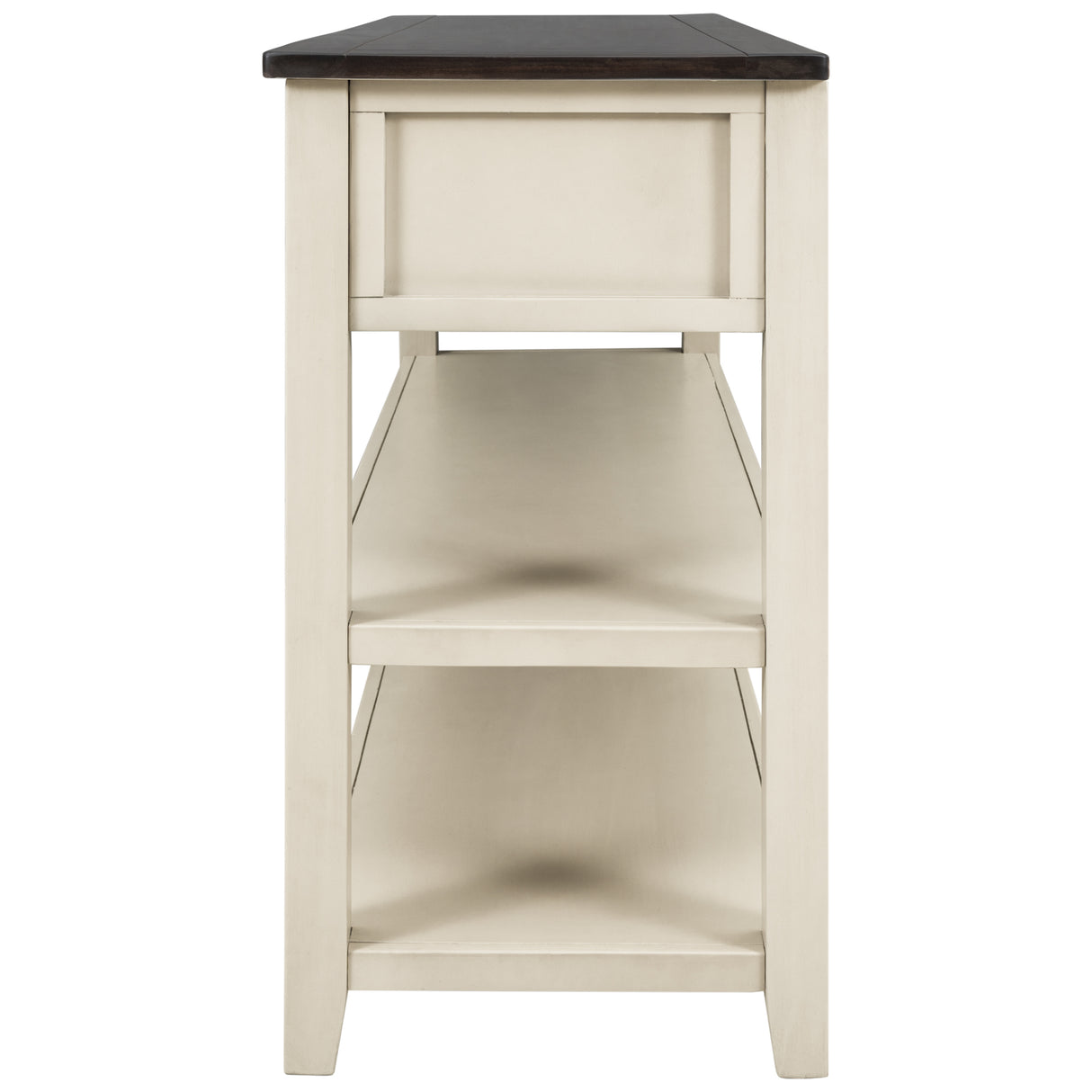 Retro Design Console Table with Two Open Shelves, Pine Solid Wood Frame and Legs for Living Room (Espresso+Beige) - V.I.P Digital Presence