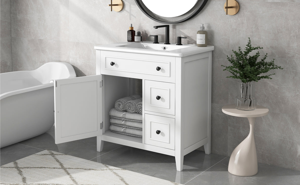 30" Bathroom Vanity with Sink Top, Bathroom Vanity Cabinet with Door and Two Drawers, Solid Wood Frame, One Package, White - V.I.P Digital Presence