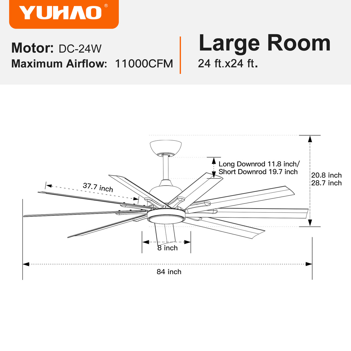 84 In Super Large Black Ceiling Fan with Remote Control - V.I.P Digital Presence
