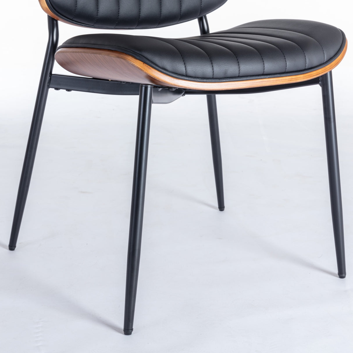 2-piece retro linen chair set with curved wooden backrest, cushioned seat, adjustable metal legs, (Black PU) - V.I.P Digital Presence