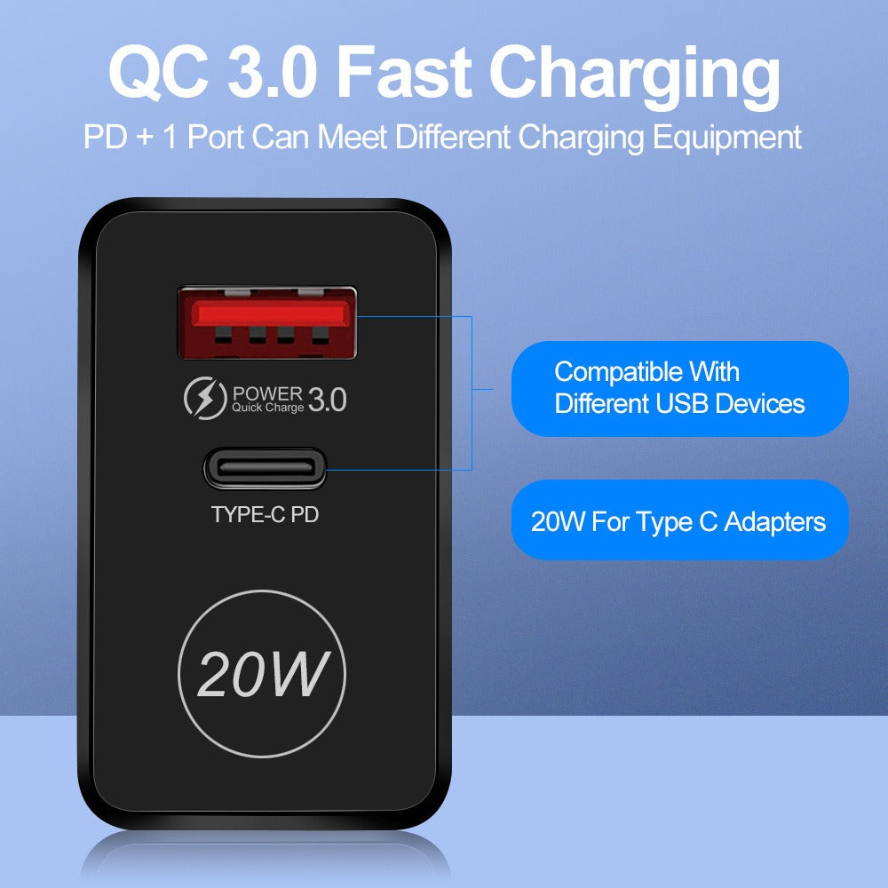 Cargador de teléfono móvil PD QC3.0 de carga rápida de 20 W
