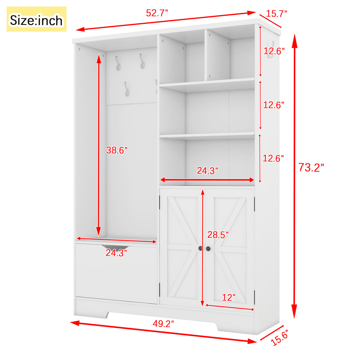 Multi-functional Hall Tree with Storage Shelves Drawers Cabinet Elegant Hallway Shoe Cabinet with Bench Modern Coat Rack White - V.I.P Digital Presence