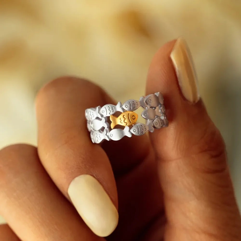 925 Sterling Silver Fish Open Ring - V.I.P Digital Presence