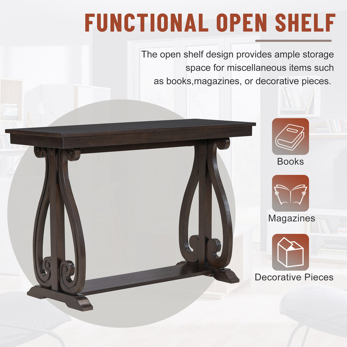 48-Inch Rustic Vintage Console Table --- Farmhouse Style Entryway Table with Open Shelf and Sturdy Construction (Espresso) - V.I.P Digital Presence