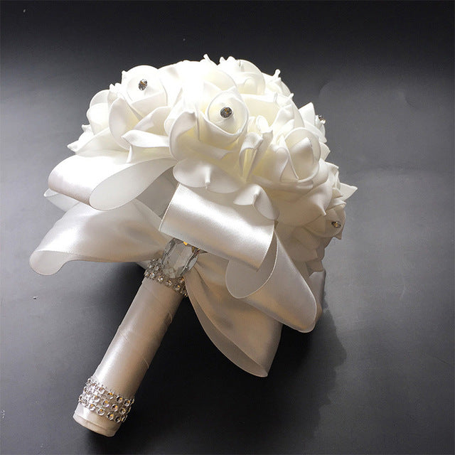 White Ivory Bridal Bridesmaid Flower Wedding Bouquet Artificial Flower Rose Bouquet Crystal Bridal Bouquets - V.I.P Digital Presence