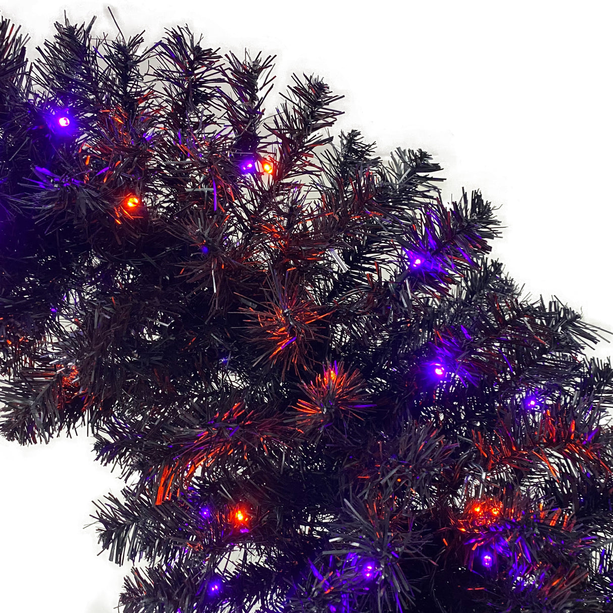 6FT artificial fir curved top Halloween tree, with 1080 lush branch tips and 300 LED lights in a Christmas and Halloween style - V.I.P Digital Presence