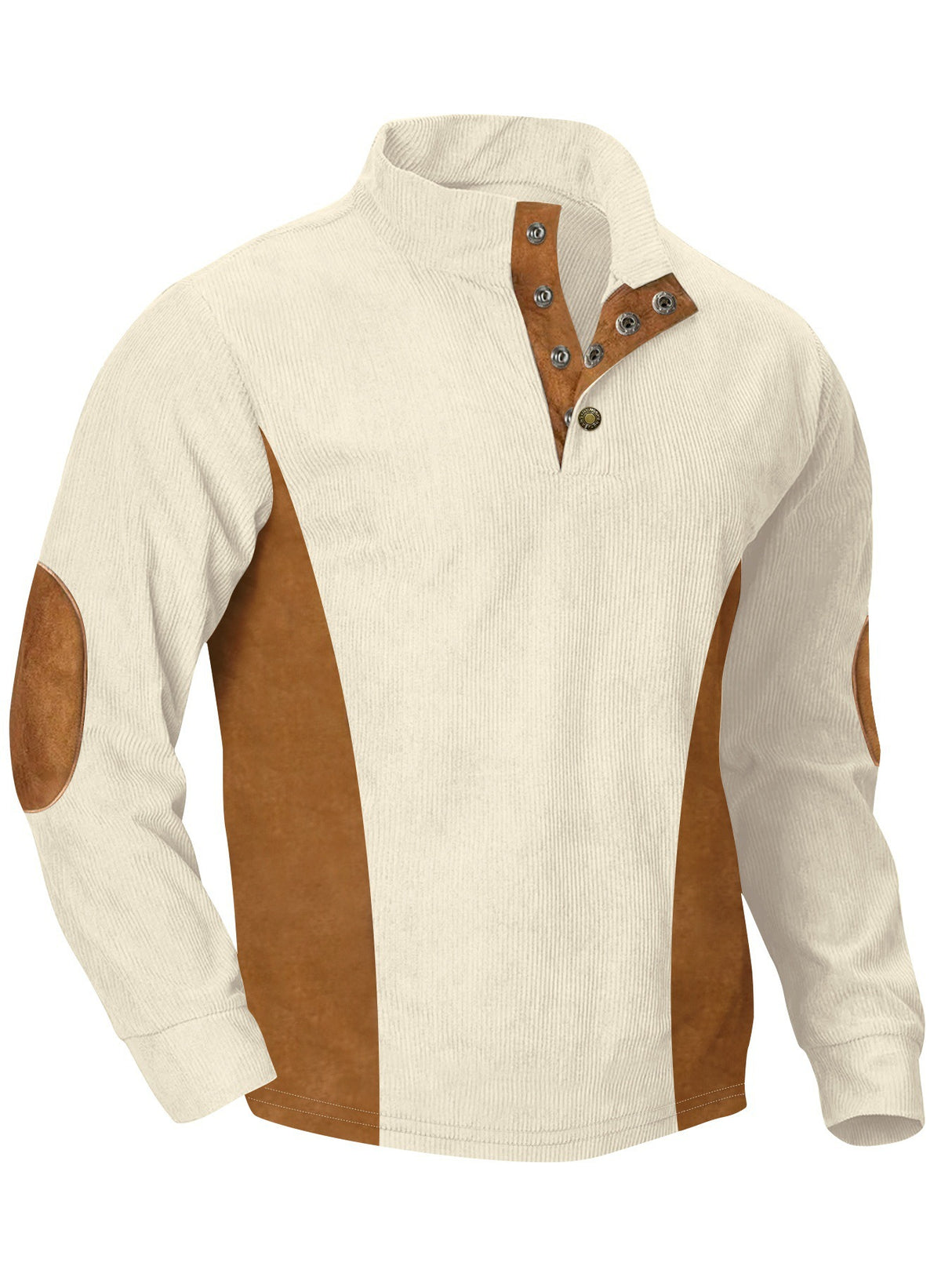European men's casual stand up collar long sleeved corduroy sweatshirt with pit stripe - V.I.P Digital Presence