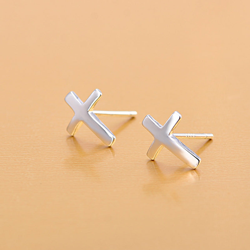 S925 sterling silver earrings fashionable earrings for women smooth cross earrings - V.I.P Digital Presence