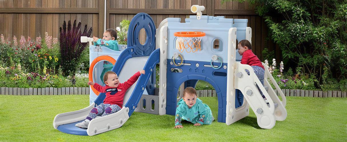 10-1 Toddler Slide Set,Kids Slide for Toddlers Ages 1+, Basketball Hoop Pirate Ship Themed Slide with Ship Head Indoor& Outdoor - V.I.P Digital Presence