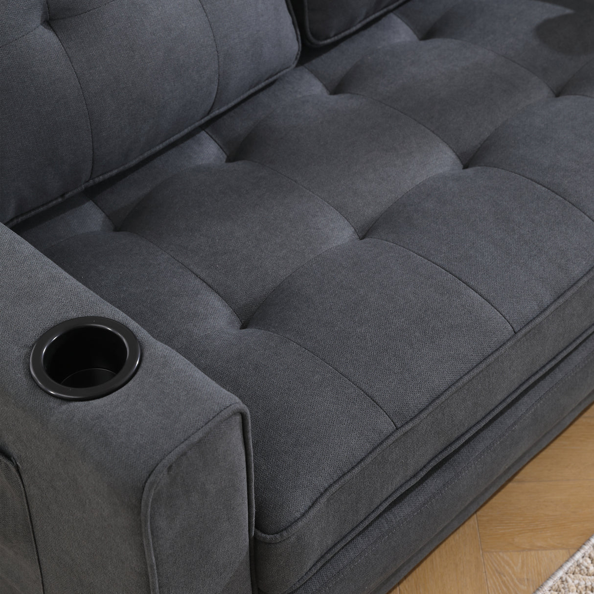 Three in one soft cushion cushion cushion sofa, folding mattress sofa bed, with side pockets and cup holder, dark gray - V.I.P Digital Presence