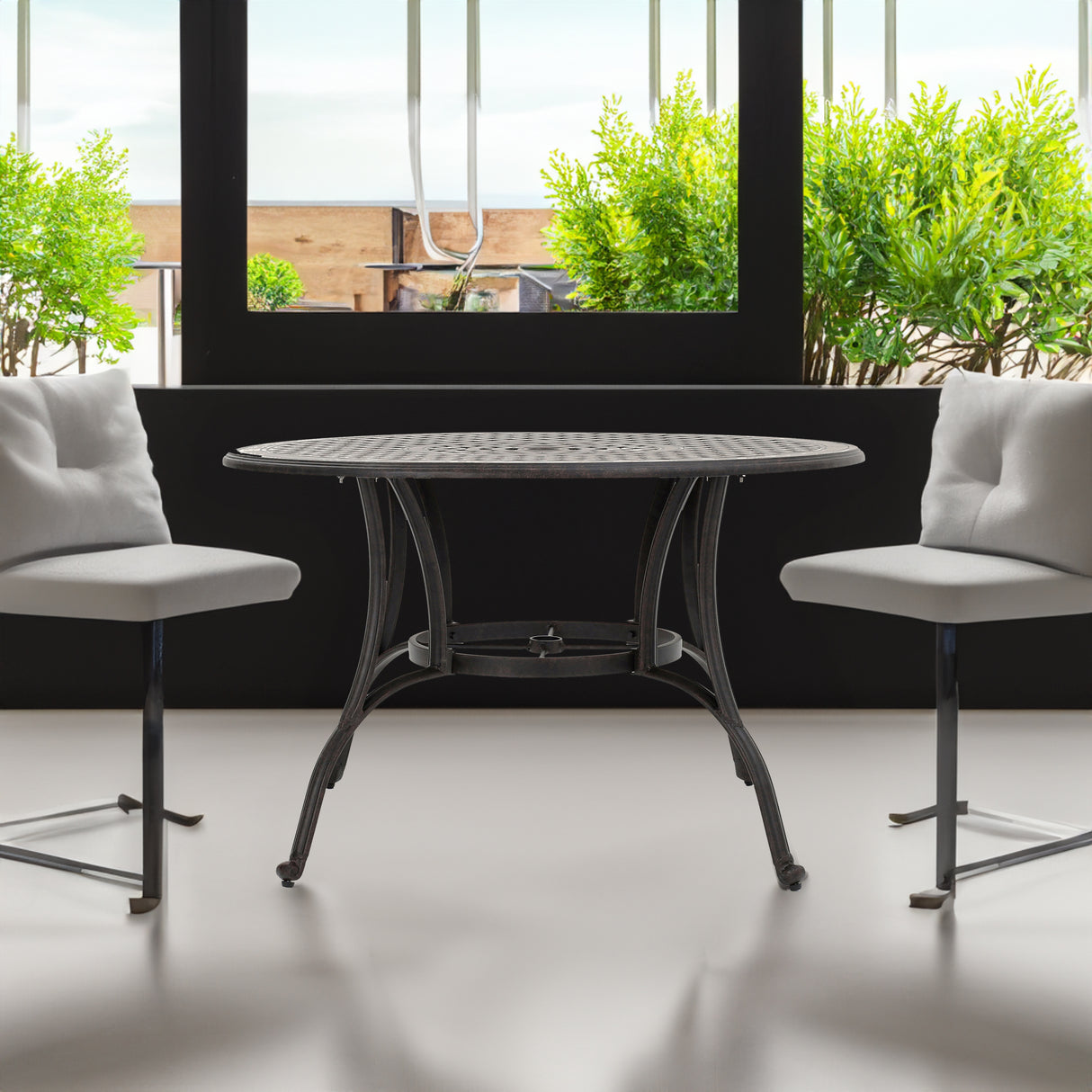 Outdoor Cast Aluminum Circular Dining Table, Bronze - V.I.P Digital Presence