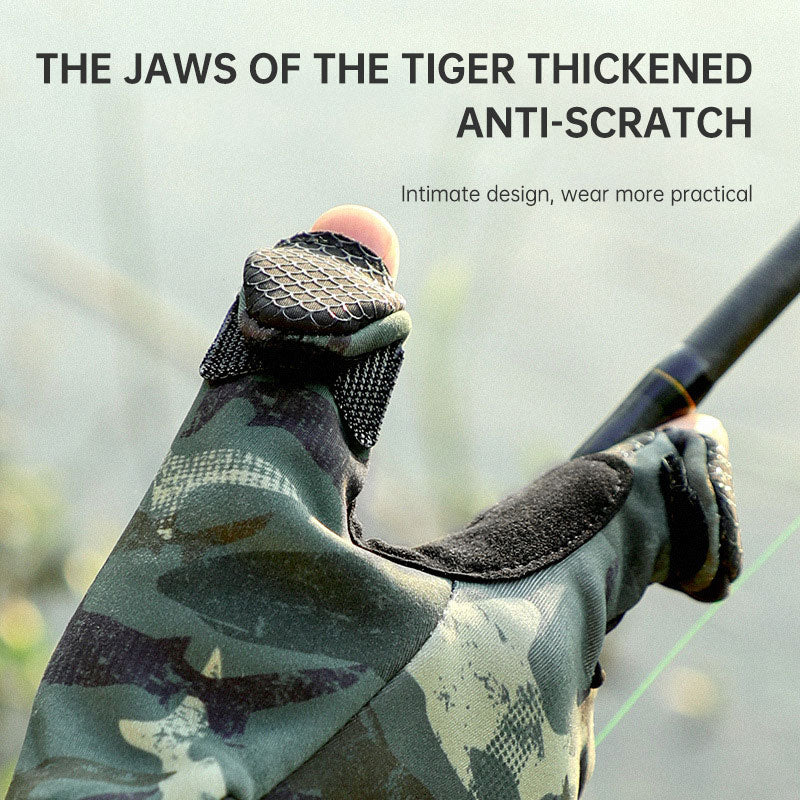 Guantes de pesca al aire libre Luya para hombre, de tres dedos, antideslizantes, de terciopelo, cálidos, a prueba de viento y frío.