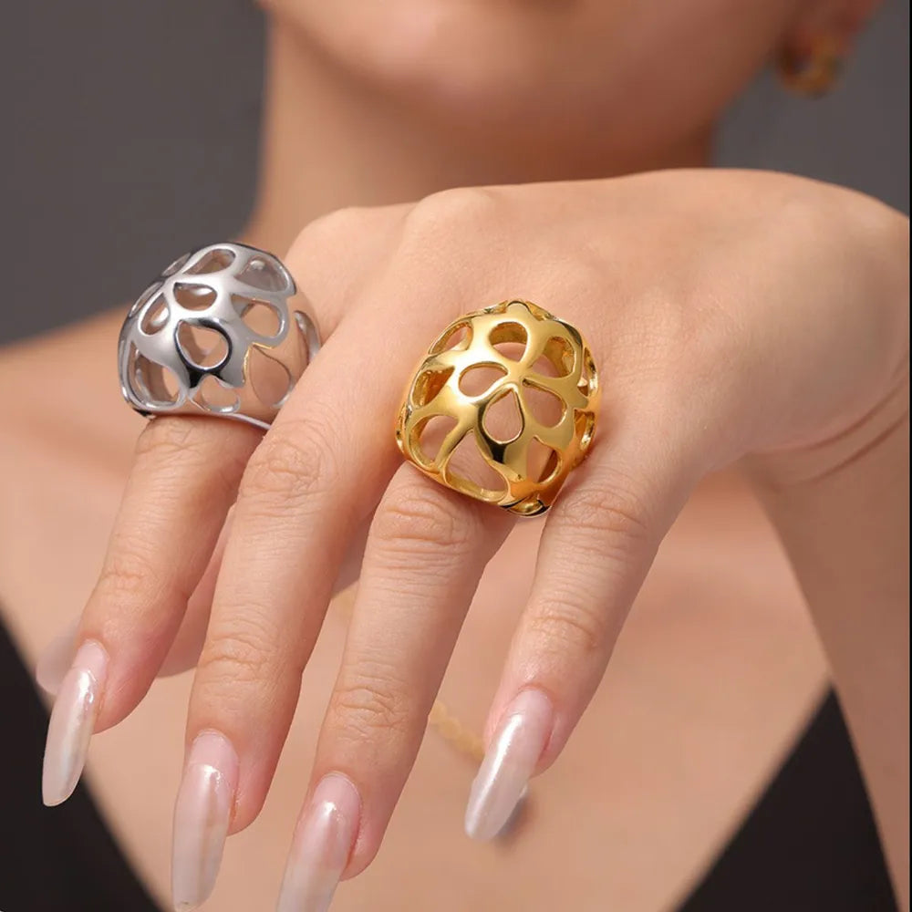 Large aperture hollow exaggerated heavy-duty stainless steel ring - V.I.P Digital Presence