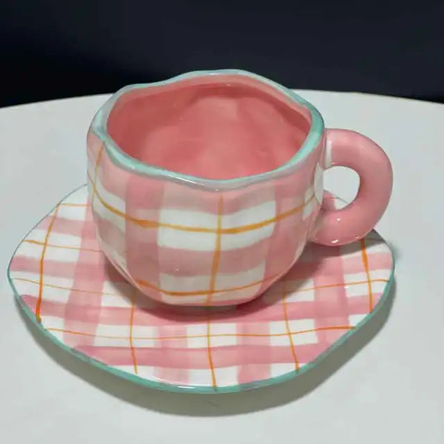 Hand Painted Blue Sky White Clouds Coffee Mug with Saucer Ceramic Handmade Tea Cup Saucer Set Lovely Gift Irregular Coffee Mug - V.I.P Digital Presence