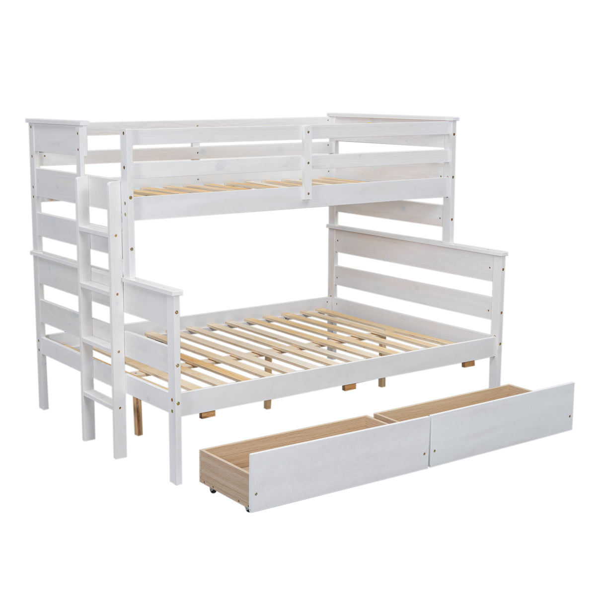 Wood Twin over Full Bunk Bed with 2 Drawers White