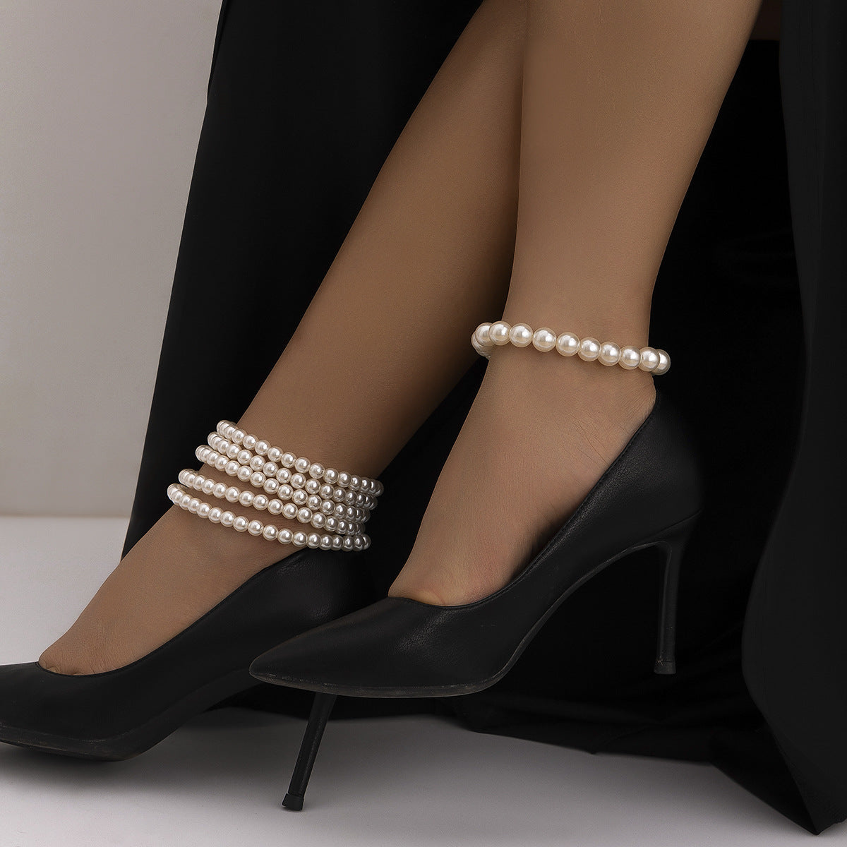 Light luxury style imitation pearl sexy chain ankle chain double-layer temperament bead ankle loop - V.I.P Digital Presence