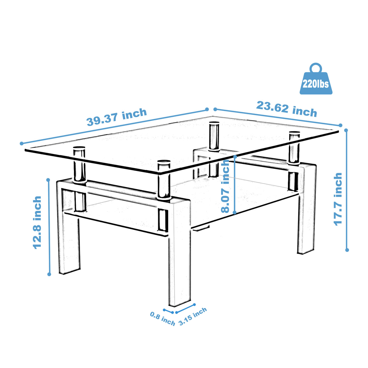 Rectangle Walnut Glass Coffee Table, Clear Coffee Table, Modern Side Center Tables for Living Room, Living Room Furniture - V.I.P Digital Presence