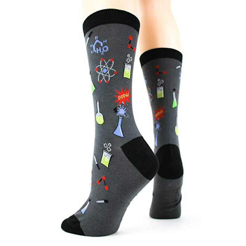 Education Themed Science Chemistry Printed Female Mid Tube Casual Grey Socks - V.I.P Digital Presence