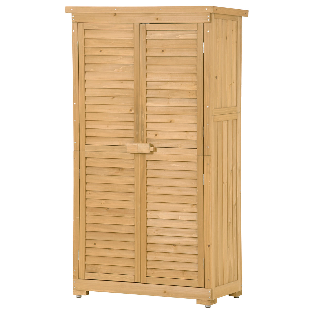 Wooden Garden Shed 3-tier Patio Storage Cabinet Outdoor Organizer Wooden Lockers with Wood (Natural Wood Color -Shutter Design) - V.I.P Digital Presence