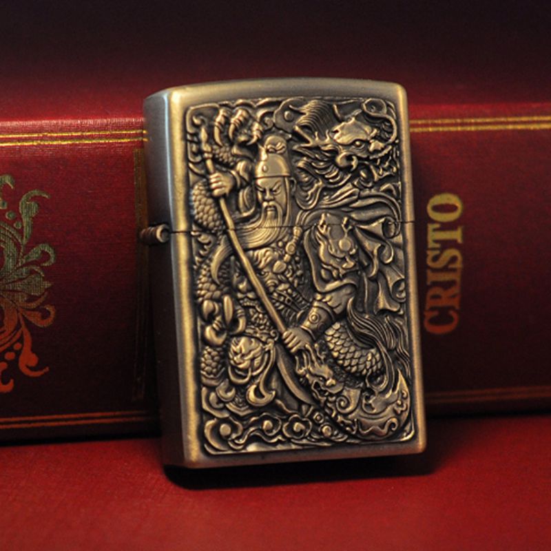 Kerosene lighter windproof retro style grinding wheel personalized bronze relief fuel dispenser - V.I.P Digital Presence