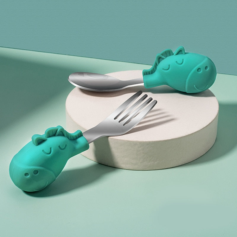 Baby Gadgets Tableware Set Children Utensil Stainless Steel Toddler Dinnerware Cutlery Cartoon Infant Food Feeding Spoon Fork - V.I.P Digital Presence