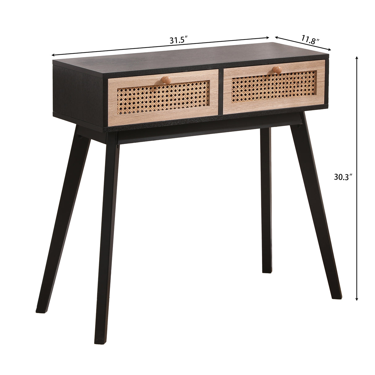 Side table with two real rattan drawers, solid wood table legs,can be used in the dining room, living room,bedroom - V.I.P Digital Presence