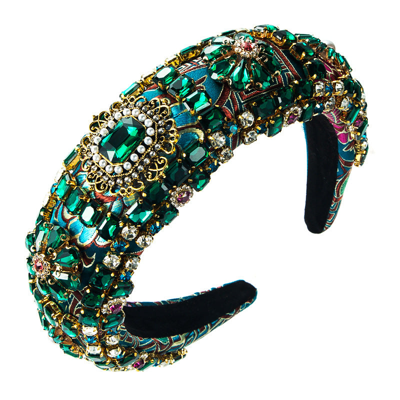 Hair Hoop Baroque Court Style Heavy Industry Full Drill Hoop Thickened Sponge Embroidery Wide-Brimmed Prom Hair Accessories - V.I.P Digital Presence