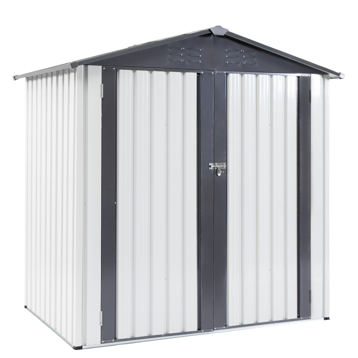 XWT014 Garden Metal Storage Shed Gray White 6x4x6ft outdoor storing tools Rainproof Hinge door version - V.I.P Digital Presence