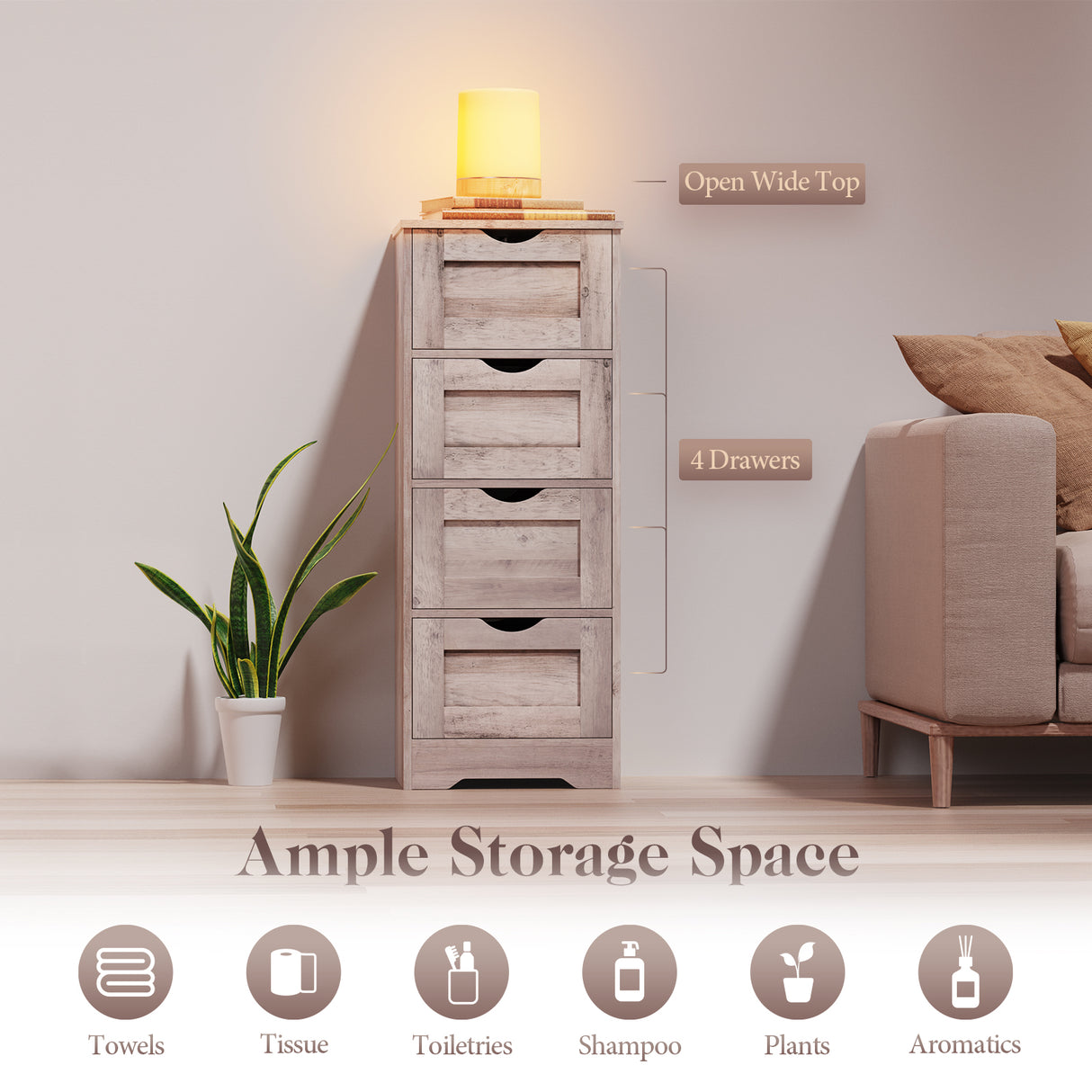 Floor Cabinet Wooden Storage Cabinet Home Office Living Room Bathroom Side Table Sturdy Modern 4 Drawers Grey - V.I.P Digital Presence