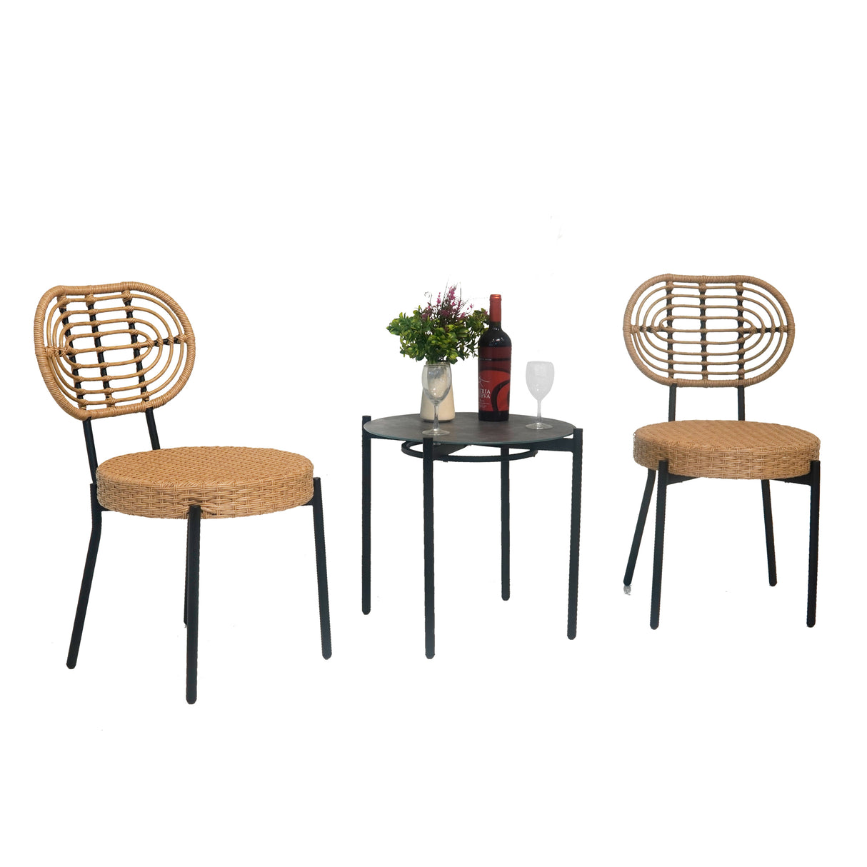 3 Pieces Of Luxury Outdoor Wicker Furniture - Patio Bistro Style Table And Chair Combination - V.I.P Digital Presence