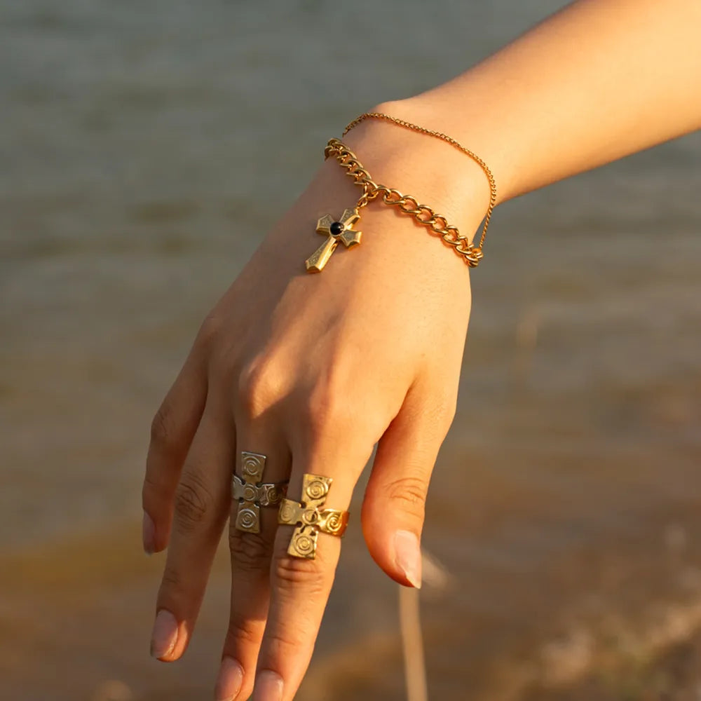 Stainless Steel Imitation Gemstone Cross Shape Pendant Bracelet - V.I.P Digital Presence