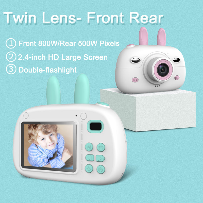 New Children's Camera Rabbit Ears Cartoon Mini Small SLR HD Screen Dual Lens Digital Camera Gift For Children