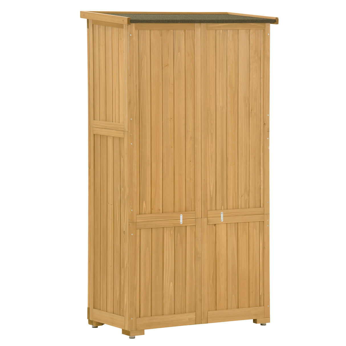 Wooden Garden Shed 3-tier Patio Storage Cabinet Outdoor Organizer Wooden Lockers with Wood (Natural Wood Color -Shutter Design) - V.I.P Digital Presence