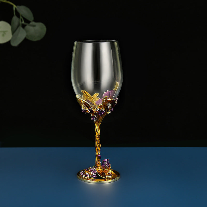 Iris enamel carved red wine glass high footed glass home gift set wine glass - V.I.P Digital Presence