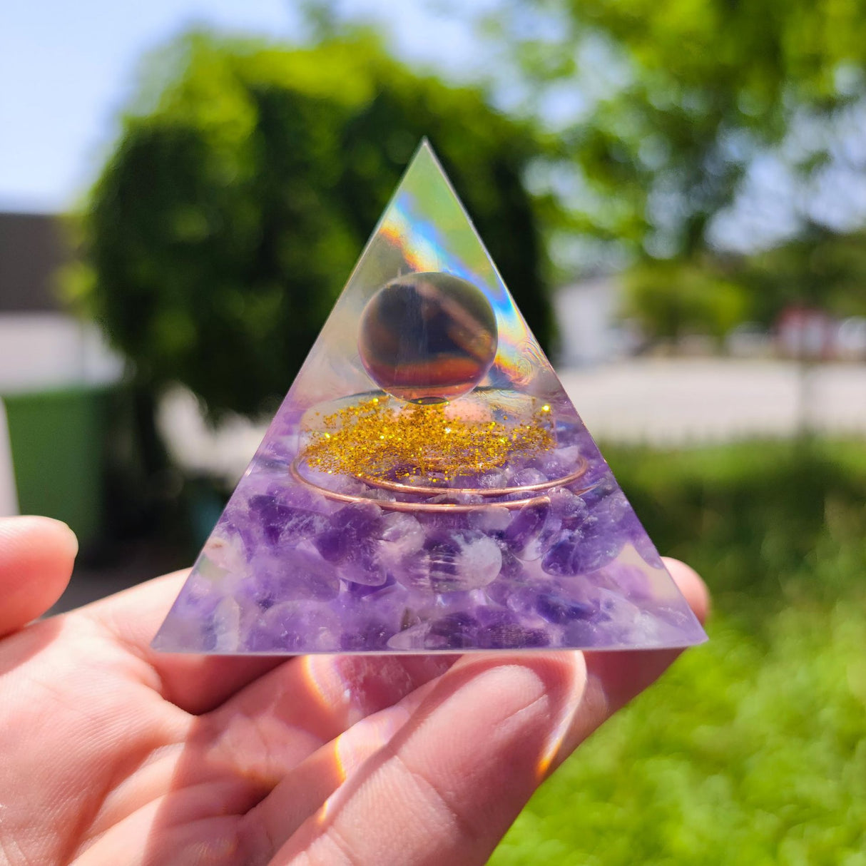 8cm foreign trade same style crystal ball pyramid crystal crushed stone drip resin pyramid ornament - V.I.P Digital Presence