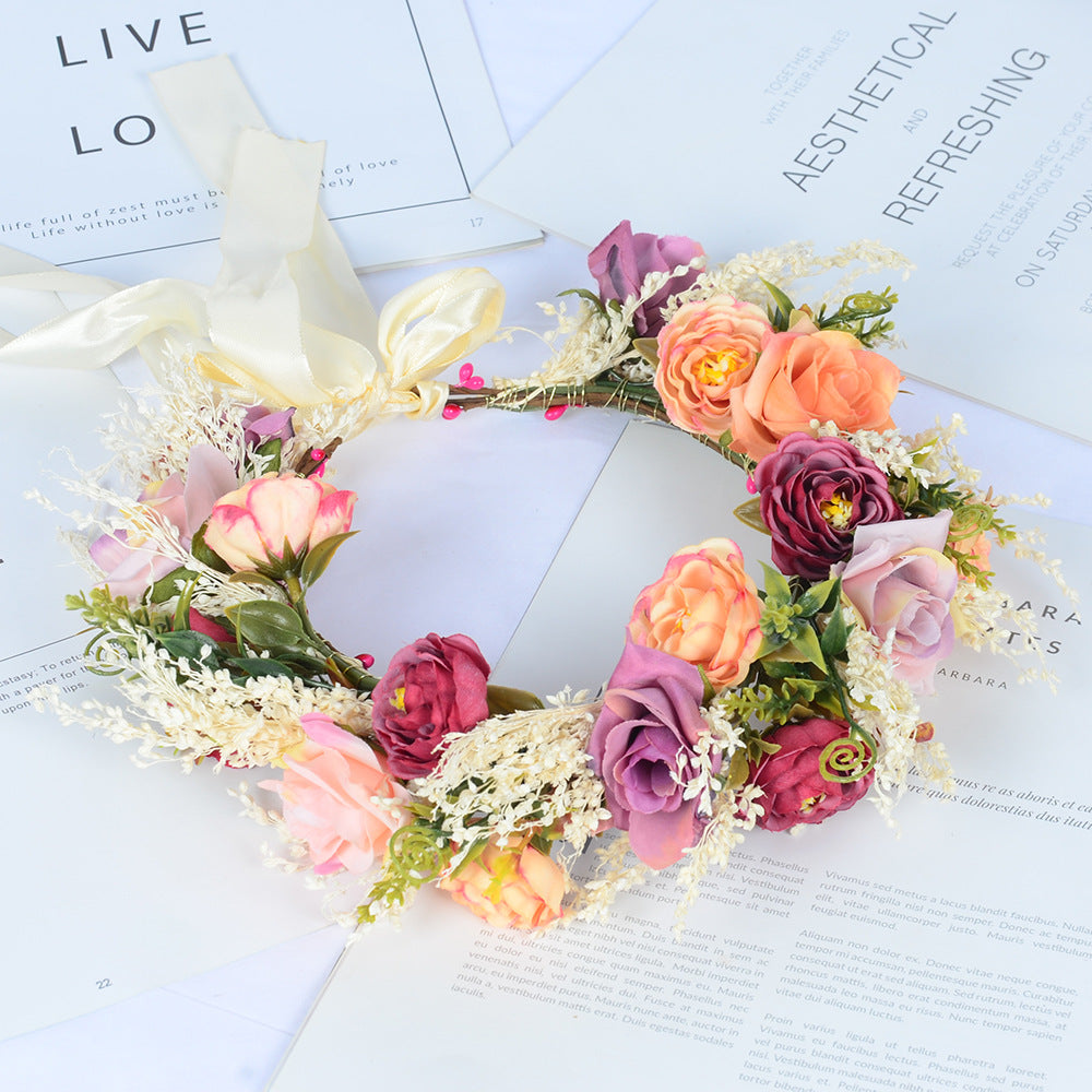 Hawaiian wreath hair band bride wedding headdress Bridesmaid photo simulation flower hay hair band - V.I.P Digital Presence