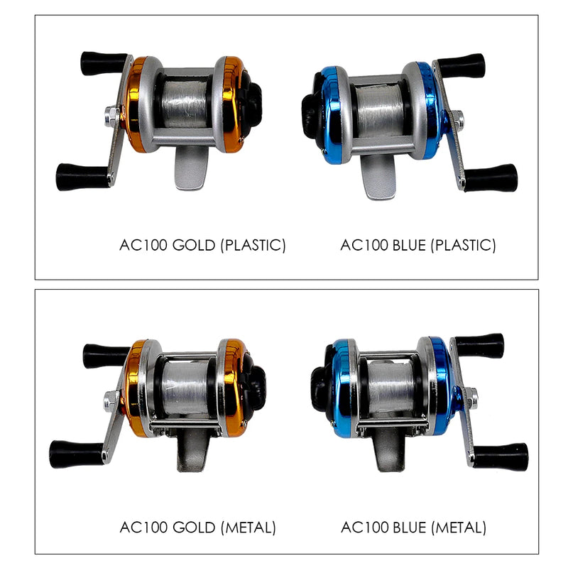 Mini rueda de pesca de tambor de metal/plástico, carrete de pesca portátil para invierno en hielo con alambre, accesorios de pesca para exteriores