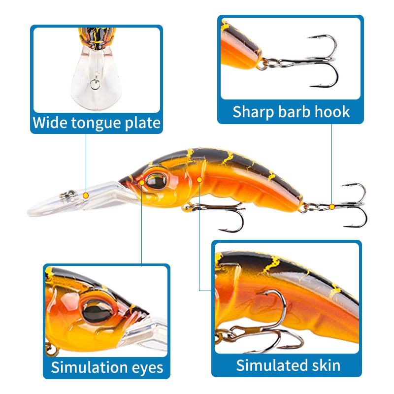 Cebo falso de lengua ancha, ABS Rock Mino, para buceo profundo, 10,4 cm, 14,5 g, con cuentas y tres anzuelos mejorados, con forma de gusano simulado.