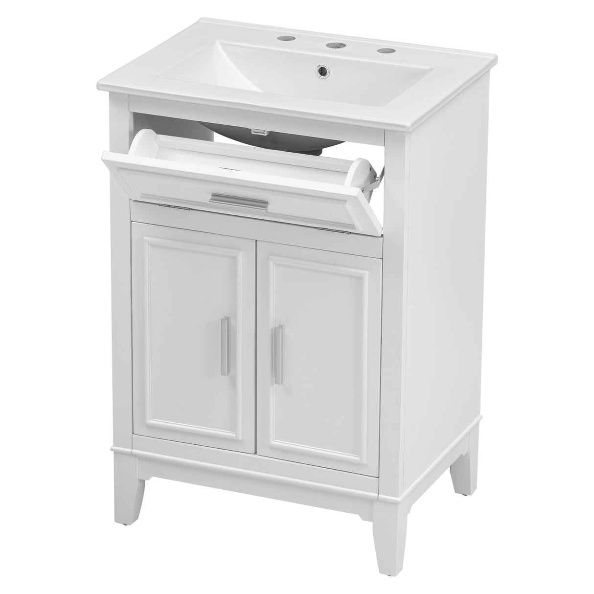24" Bathroom Vanity with Sink, Bathroom Vanity Cabinet with One Flip Drawer and Doors, Solid Wood and MDF, White - V.I.P Digital Presence