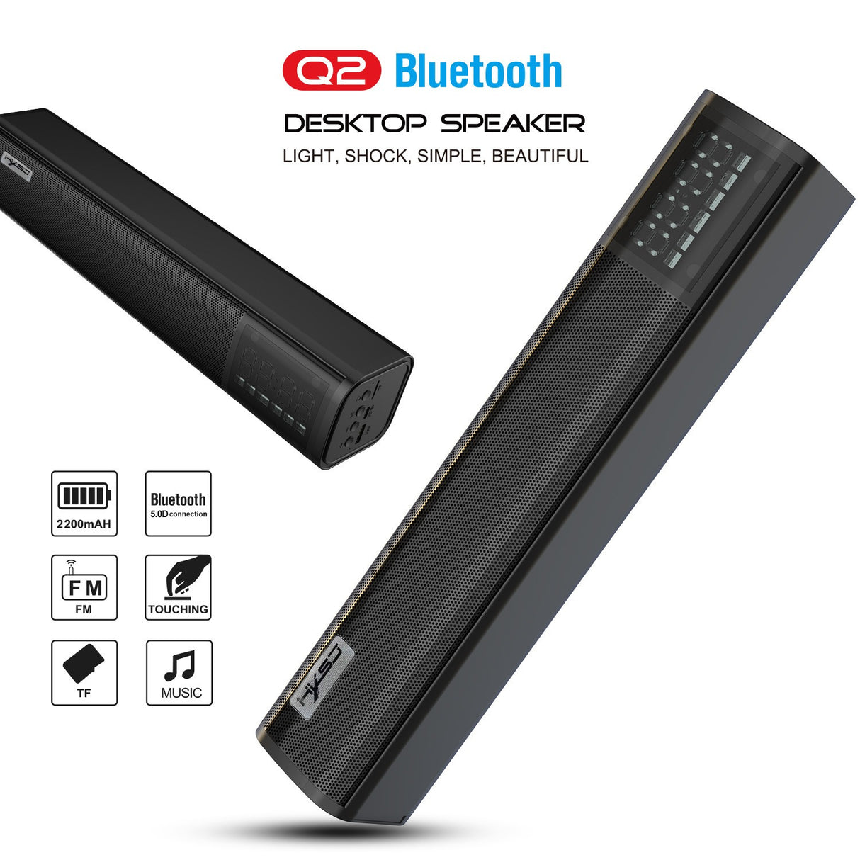 Q2 Bluetooth 5.0 Bluetooth speaker with 10W power and built-in 2200mAh battery long strip speaker - V.I.P Digital Presence