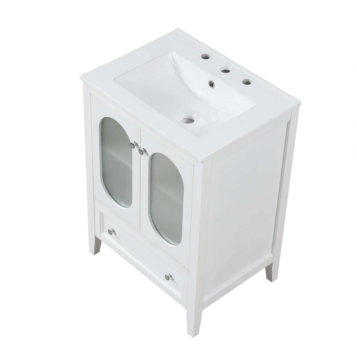 24" Bathroom Vanity with Sink, Bathroom Vanity Cabinet with One Drawer and Doors, Adjustable Shelf, Solid Wood and MDF, White - V.I.P Digital Presence