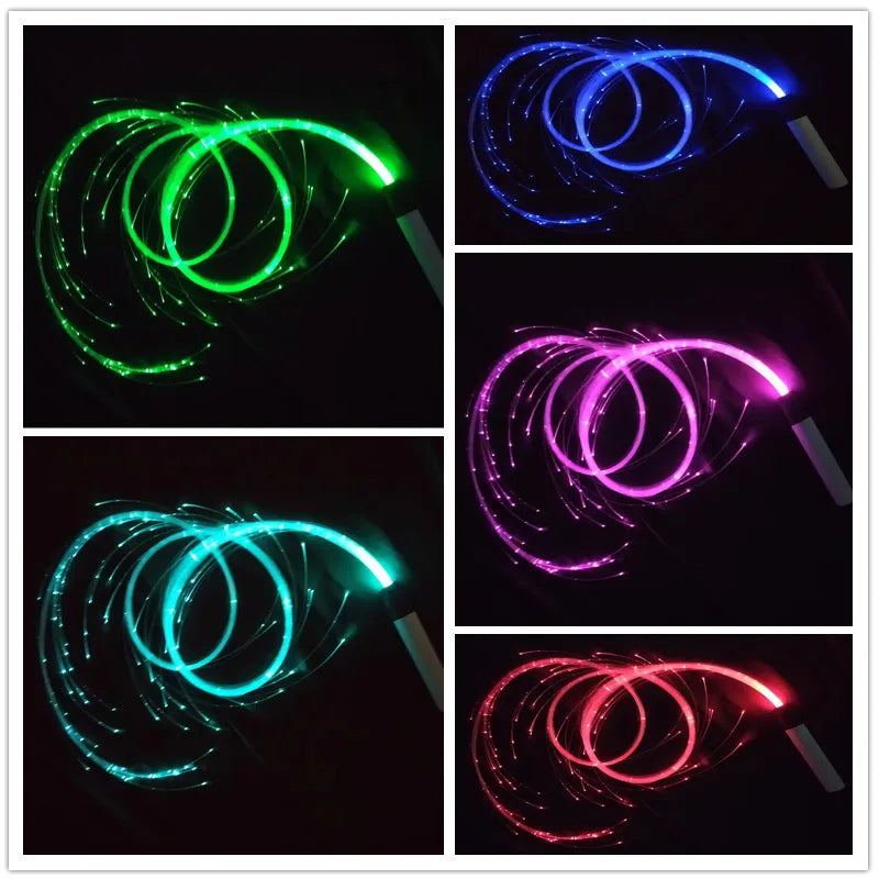 USB Rechargeable LED Fiber Optic Whips 360° Swivel Optical Whips Multi-color Disco RGB Dancing Glowing Whip Sparkle Flow string - V.I.P Digital Presence