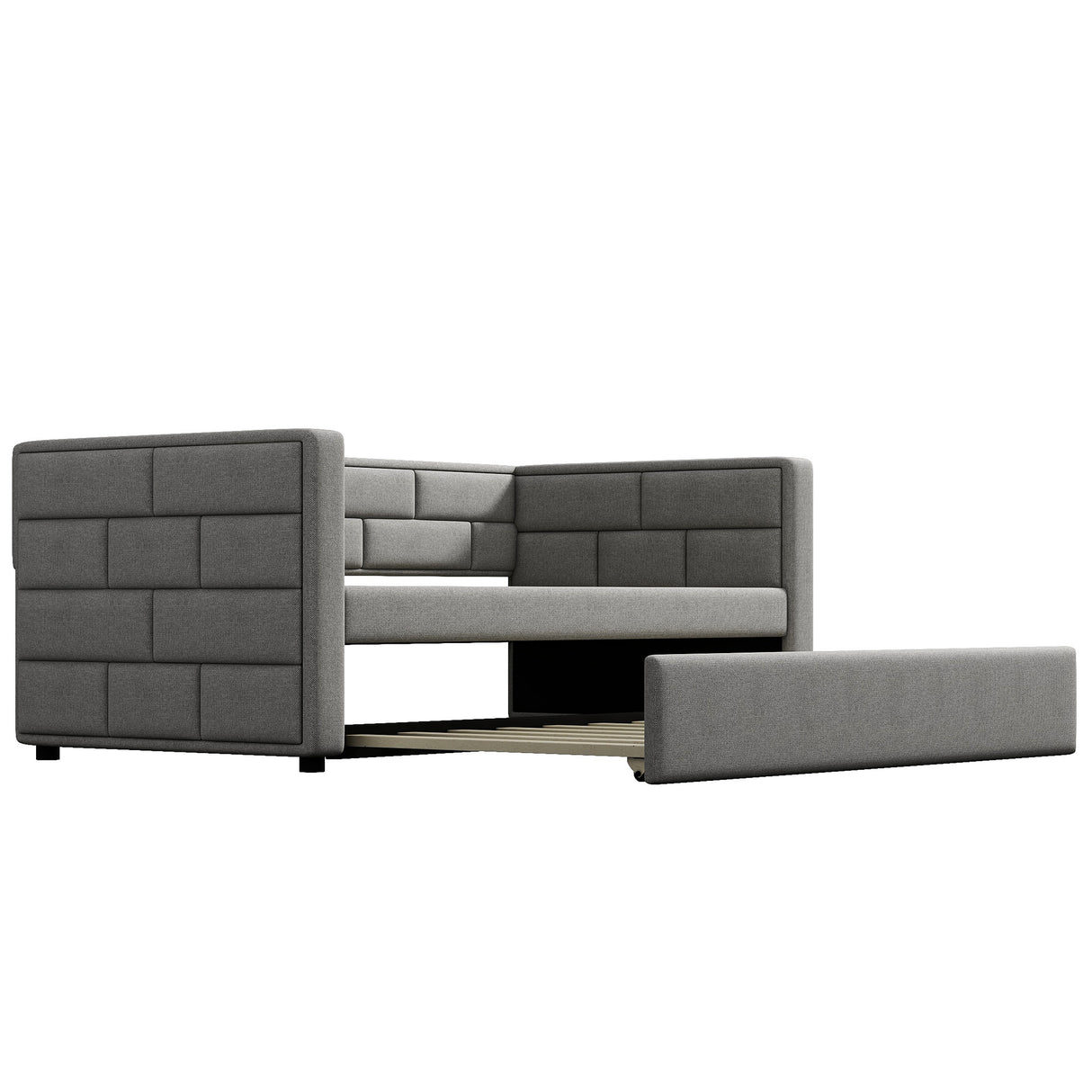 Twin Size Daybed with Trundle Upholstered Daybed with Padded Back Gray